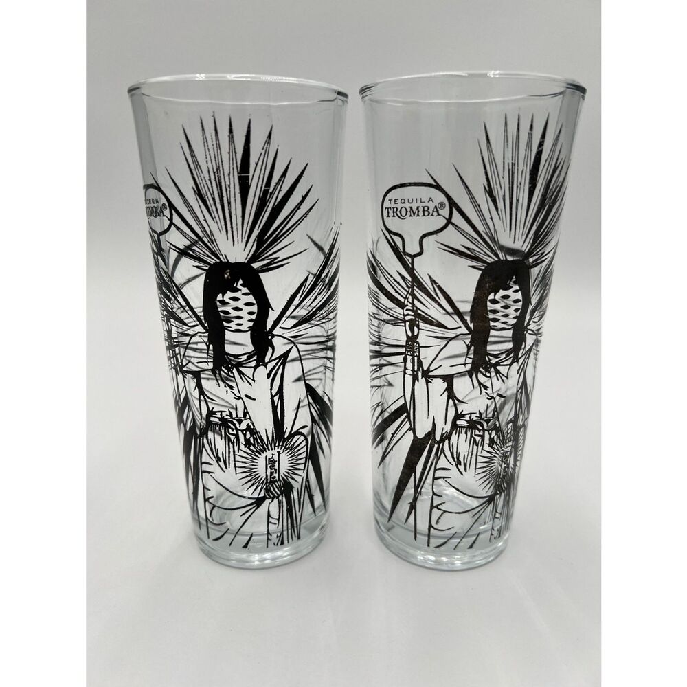 Tromba Tequila Highball Glasses Tequila Tromba Advertisement Glass Signed